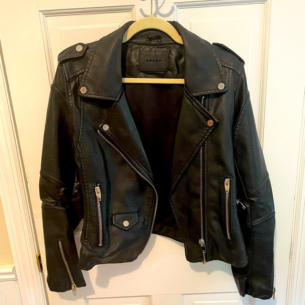 BlankNYC faux leather moto jacket with silver tone hardware